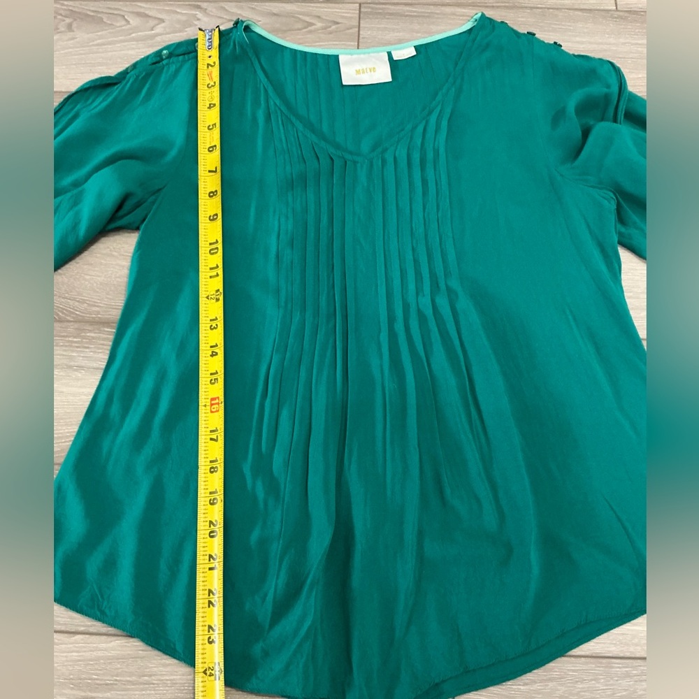Maeve Emerald Green Pleated Flutter Sleeve Blouse - Size4 - Picture 8 of 12